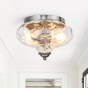 Chandelierias-Chrome Hammered Glass Ceiling Light-Flush Mount--