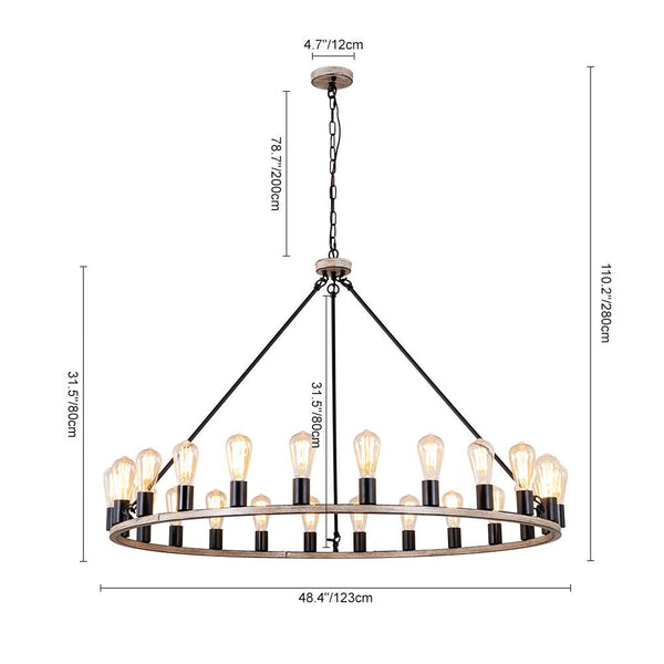 Chandelierias-Contemporary 24-light Round Wagon Wheel Chandelier-Chandelier-Solid Black-