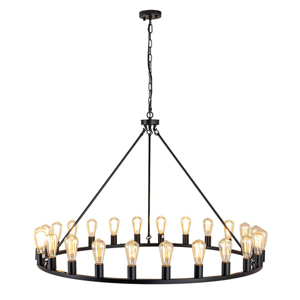 Chandelierias-Contemporary 24-light Round Wagon Wheel Chandelier-Chandelier-Solid Black-