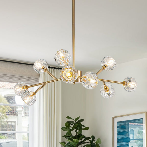 Chandelierias-Contemporary Brass Crystal Sputnik Branch Chandelier-Chandeliers-9 Bulbs-Brass