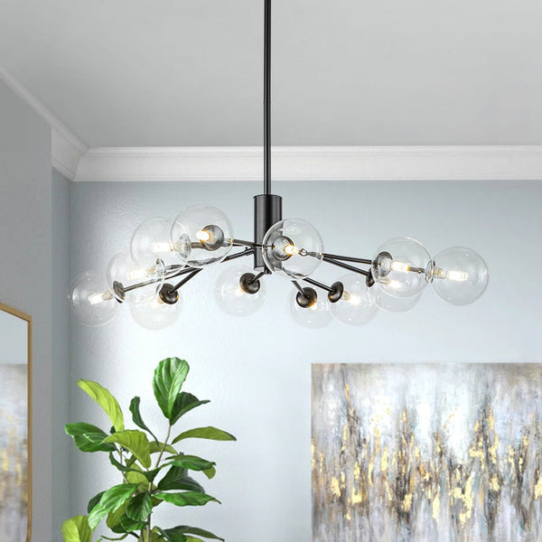 Chandelierias-Contemporary Clear Glass Bubble Sputnik Chandelier-Chandelier-Black-12 Bulbs