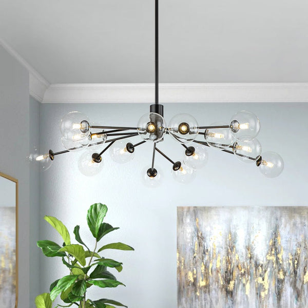 Chandelierias-Contemporary Clear Glass Bubble Sputnik Chandelier-Chandelier-Black-15 Bulbs