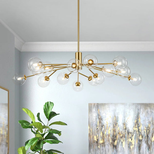 Chandelierias-Contemporary Clear Glass Bubble Sputnik Chandelier-Chandelier-Gold-15 Bulbs