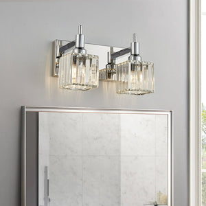 Chandelierias-Contemporary Crystal Vanity Light Fixture For Bathroom-Wall Light-Chrome-2 Bulbs
