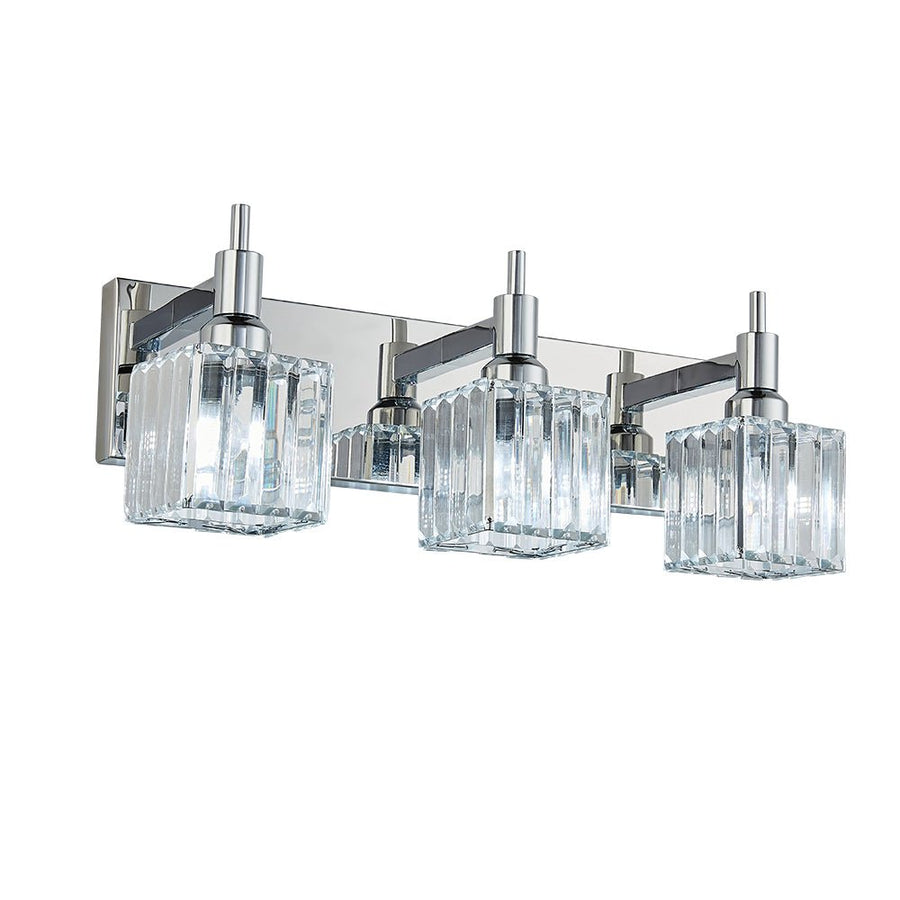 Chandelierias-Contemporary Crystal Vanity Light Fixture For Bathroom-Wall Light-Chrome-3 Bulbs
