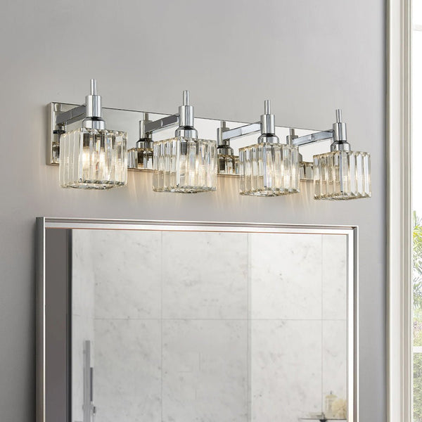 Chandelierias-Contemporary Crystal Vanity Light Fixture For Bathroom-Wall Light-Chrome-4 Bulbs