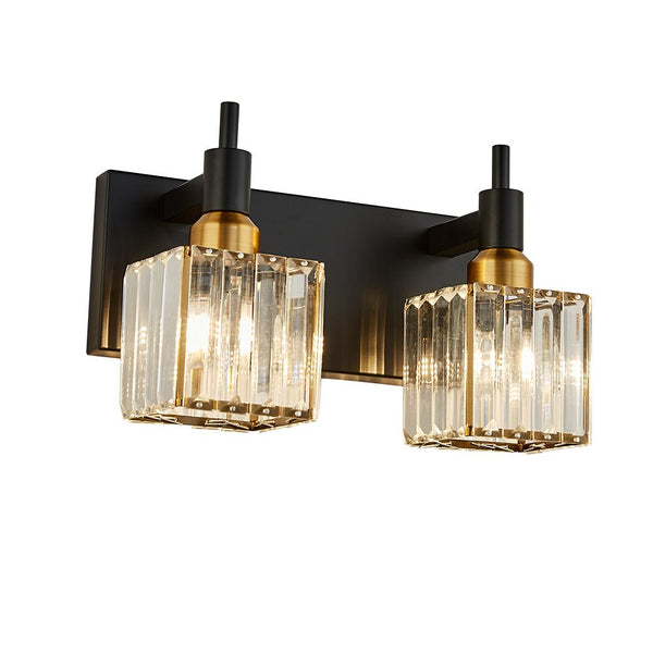 Chandelierias-Contemporary Crystal Vanity Light Fixture For Bathroom-Wall Light-Gold & Black-2 Bulbs