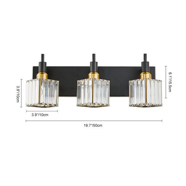 Chandelierias-Contemporary Crystal Vanity Light Fixture For Bathroom-Wall Light-Gold & Black-3 Bulbs