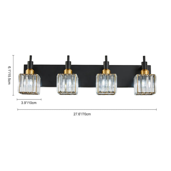 Chandelierias-Contemporary Crystal Vanity Light Fixture For Bathroom-Wall Light-Gold & Black-3 Bulbs