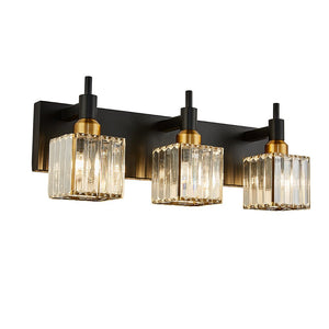 Chandelierias-Contemporary Crystal Vanity Light Fixture For Bathroom-Wall Light-Gold & Black-3 Bulbs