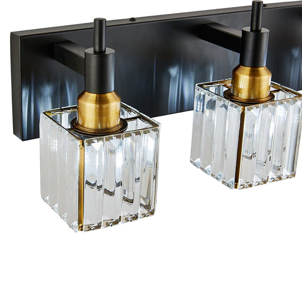 Chandelierias-Contemporary Crystal Vanity Light Fixture For Bathroom-Wall Light-Gold & Black-3 Bulbs