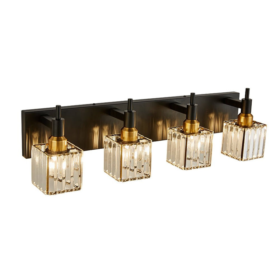 Chandelierias-Contemporary Crystal Vanity Light Fixture For Bathroom-Wall Light-Gold & Black-4 Bulbs