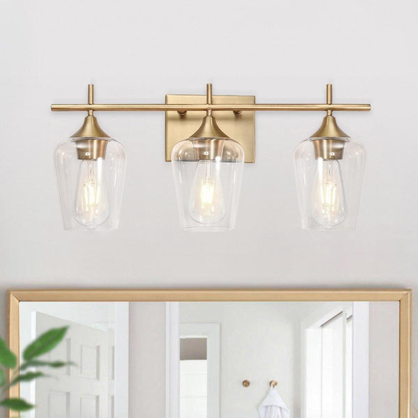 Chandelierias-Contemporary Decorative Vanity Light Wall Lamp-Wall Light-3 Bulbs-Brass