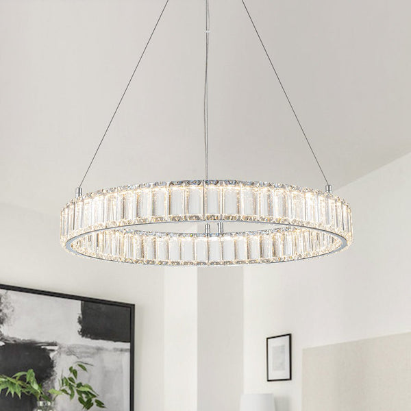 Chandelierias-Contemporary Dimmable LED Chrome Crystal Ring Chandelier-Pendant-Chrome (Pre-order & Arrive In 3 Weeks)-