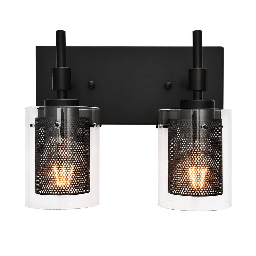 Chandelierias-Contemporary Double Lamp Shade Vanity Light-Wall Light-Black-