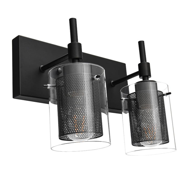 Chandelierias-Contemporary Double Lamp Shade Vanity Light-Wall Light-Black-