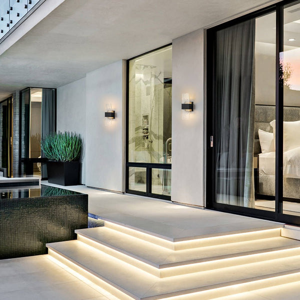 Chandelierias-Contemporary Minimalist Outdoor Water Ripples LED Wall Light-Wall Light-Black-2 Lights