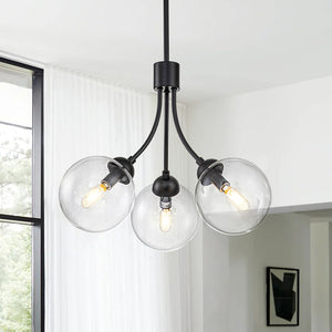 Chandelierias-Decorative 3-Light Clear Glass Globe Chandelier-Chandelier-Black-