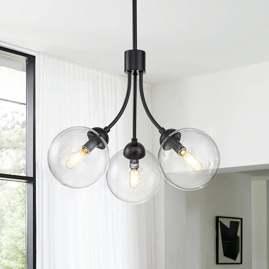 Chandelierias-Decorative 3-Light Clear Glass Globe Chandelier-Chandelier-Black-