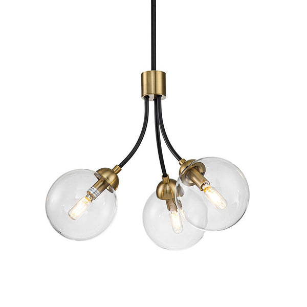Chandelierias-Decorative 3-Light Clear Glass Globe Chandelier-Chandelier-Black & Gold-