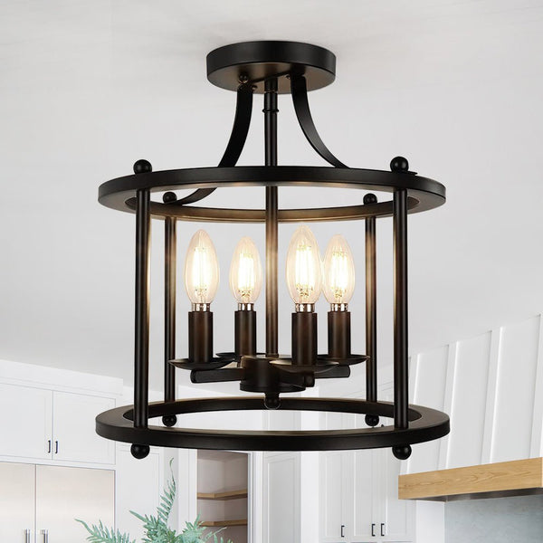 Chandelierias-Drum Caged Semi Flush Mount Ceiling Light-Semi Flush--