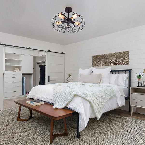 Chandelierias-Farmhouse Vintage Semi Flush Mount Ceiling Light-Semi Flush-Black-