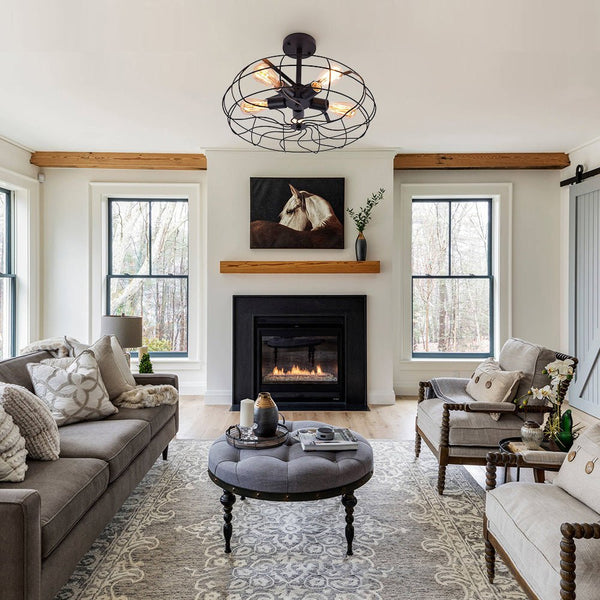 Chandelierias-Farmhouse Vintage Semi Flush Mount Ceiling Light-Semi Flush-Black-