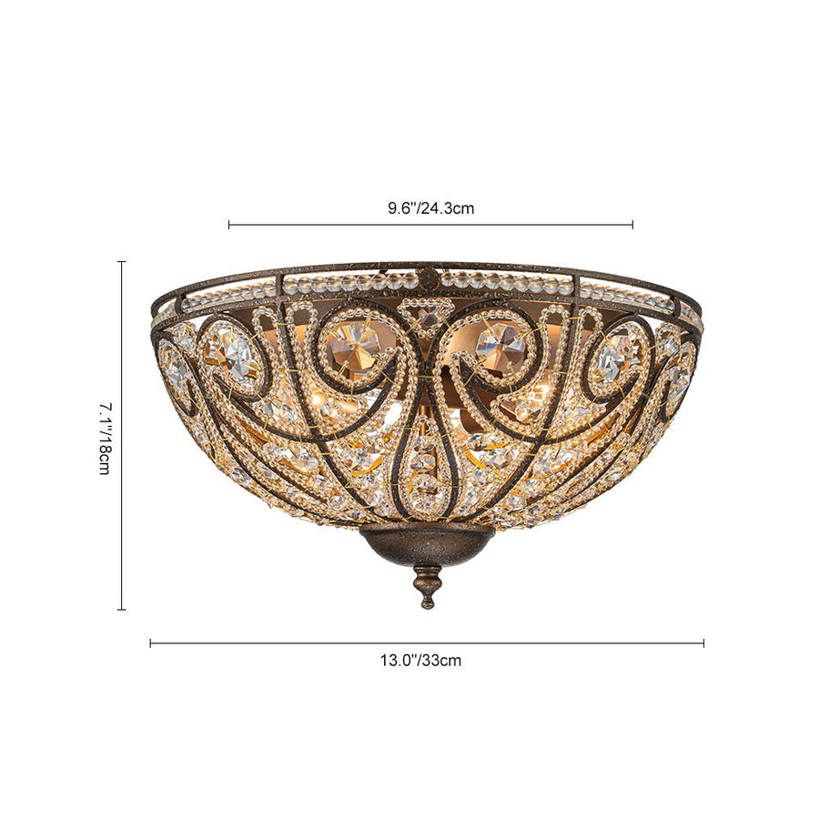 Chandelierias-French Luxe 3-Light Bronze Bowl Crystal Flush Mount-Flush Mount-Dark Bronze-