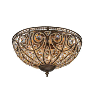 Chandelierias-French Luxe 3-Light Bronze Bowl Crystal Flush Mount-Flush Mount-Dark Bronze-