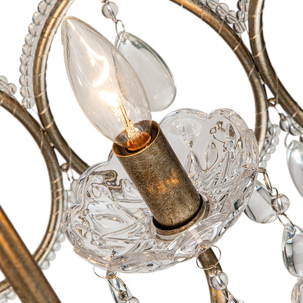 Chandelierias-French Style 5-Light Brass Drum Pendant with Crystal Accents-Pendant-Antique Brass-