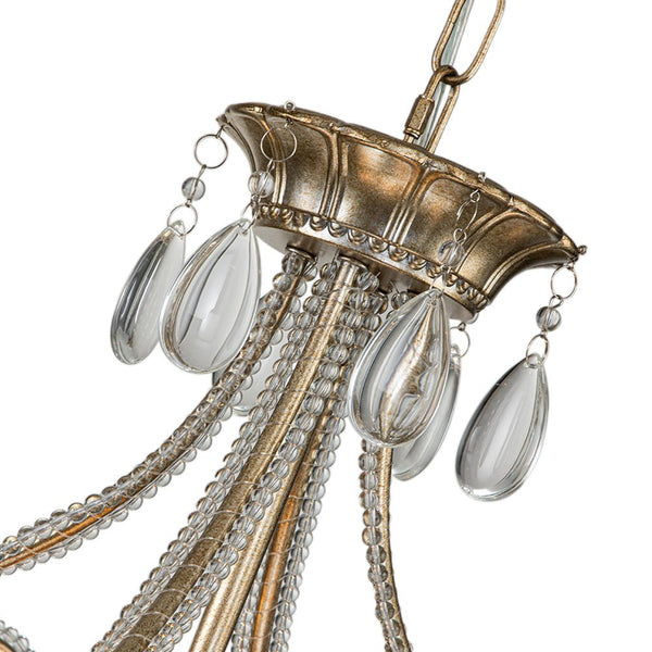 Chandelierias-French Style 5-Light Brass Drum Pendant with Crystal Accents-Pendant-Antique Brass-