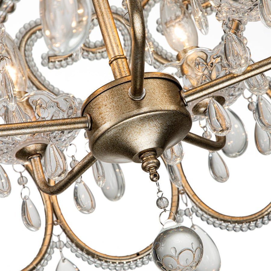 Chandelierias-French Style 5-Light Brass Drum Pendant with Crystal Accents-Pendant-Antique Brass-