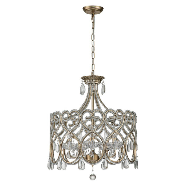 Chandelierias-French Style 5-Light Brass Drum Pendant with Crystal Accents-Pendant-Antique Brass-