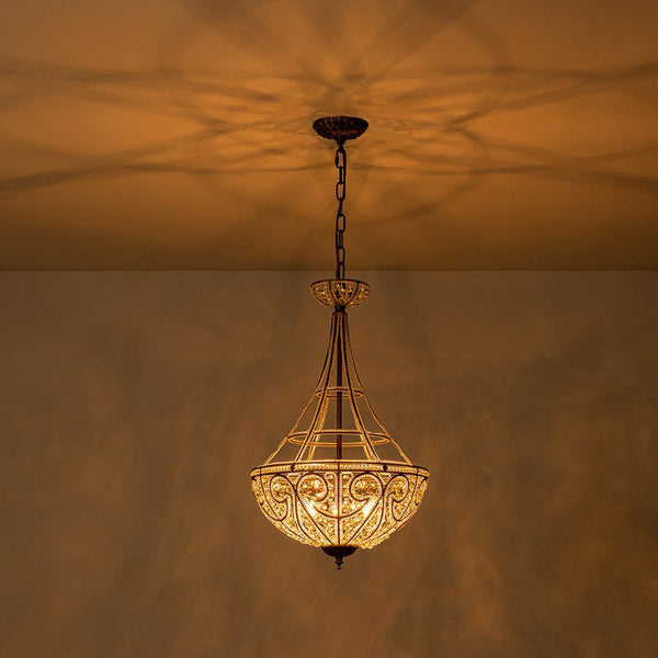 Chandelierias-French Vintage Mottled Bronze 4-Light Crystal Pendant-Chandeliers-Dark Bronze-
