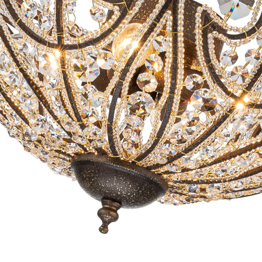 Chandelierias-French Vintage Mottled Bronze 4-Light Crystal Pendant-Chandeliers-Dark Bronze-