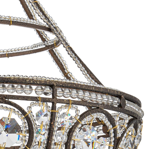 Chandelierias-French Vintage Mottled Bronze 4-Light Crystal Pendant-Chandeliers-Dark Bronze-