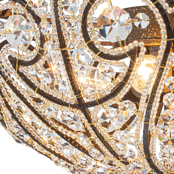 Chandelierias-French Vintage Mottled Bronze 4-Light Crystal Pendant-Chandeliers-Dark Bronze-