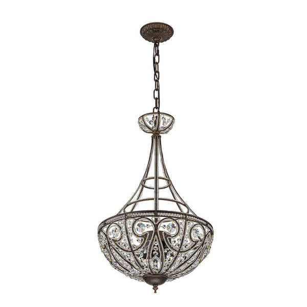 Chandelierias-French Vintage Mottled Bronze 4-Light Crystal Pendant-Chandeliers-Dark Bronze-