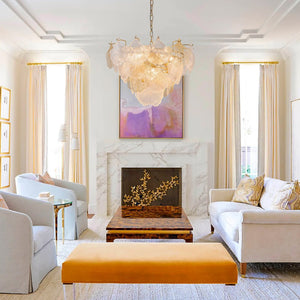 Chandelierias-Glam Glass and Metal Ginkgo Leaf Accents Chandelier-Chandelier-Brass-8 Bulbs (Pre-order)
