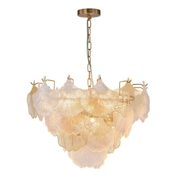 Chandelierias-Glam Glass and Metal Ginkgo Leaf Accents Chandelier-Chandelier-Chrome-8 Bulbs (Pre-order)