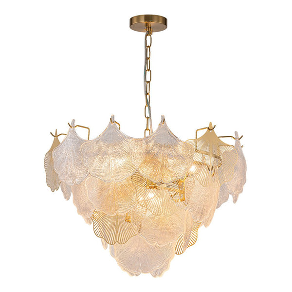 Chandelierias-Glam Glass and Metal Ginkgo Leaf Accents Chandelier-Chandelier-Chrome-8 Bulbs (Pre-order)