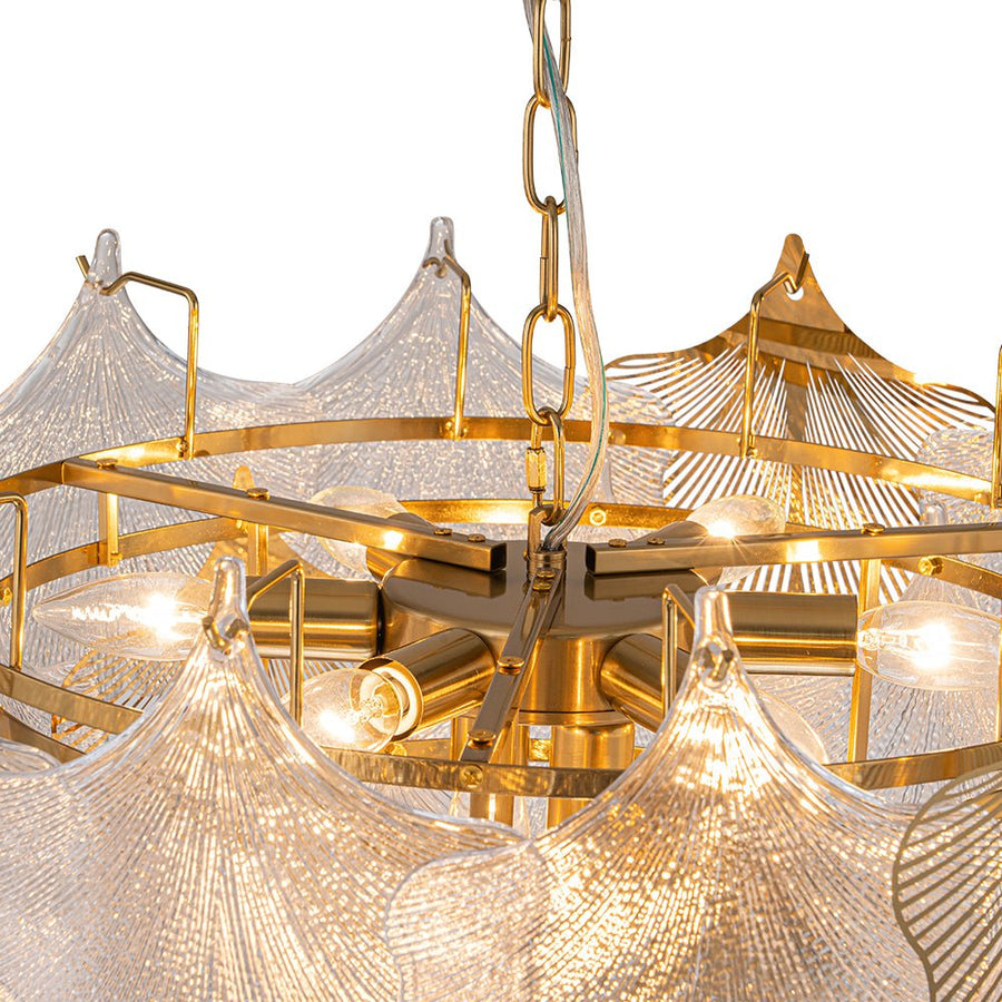Chandelierias-Glam Glass and Metal Ginkgo Leaf Accents Chandelier-Chandelier-Chrome-8 Bulbs (Pre-order)