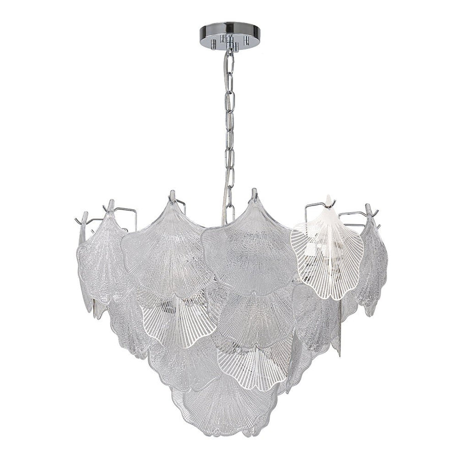 Chandelierias-Glam Glass and Metal Ginkgo Leaf Accents Chandelier-Chandelier-Chrome-8 Bulbs (Pre-order)