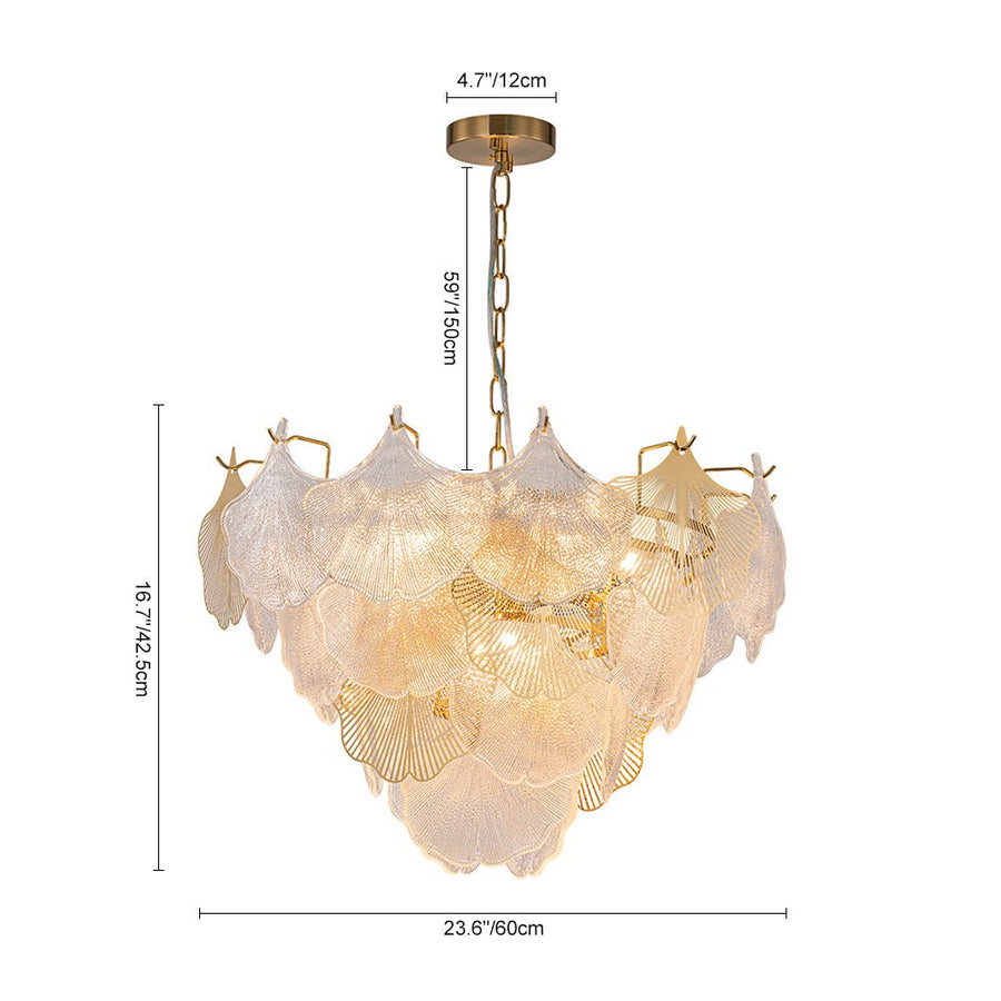 Chandelierias-Glam Glass and Metal Ginkgo Leaf Accents Chandelier-Chandelier-Chrome-8 Bulbs (Pre-order)
