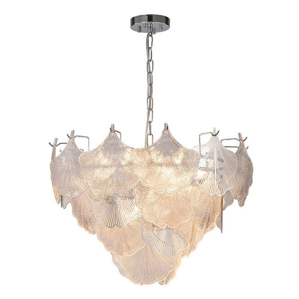 Chandelierias-Glam Glass and Metal Ginkgo Leaf Accents Chandelier-Chandelier-Chrome-8 Bulbs (Pre-order)