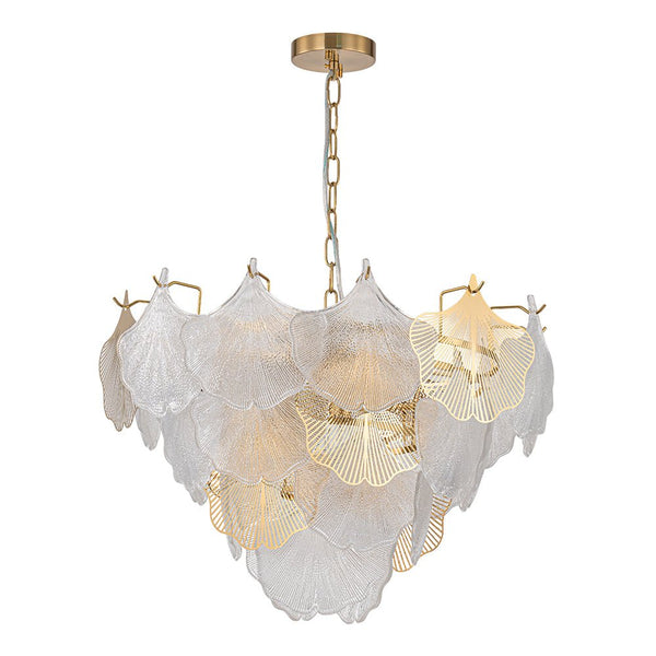 Chandelierias-Glam Glass and Metal Ginkgo Leaf Accents Chandelier-Chandelier-Chrome-8 Bulbs (Pre-order)