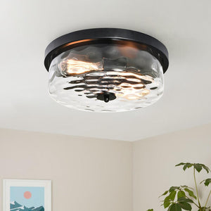 Chandelierias-Hammer Glass Drum Shaped Flush Mount-Flush Mount--