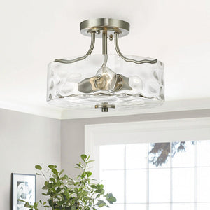 Chandelierias-Hammered Glass Drum Semi-Flush Mount-Semi Flush--