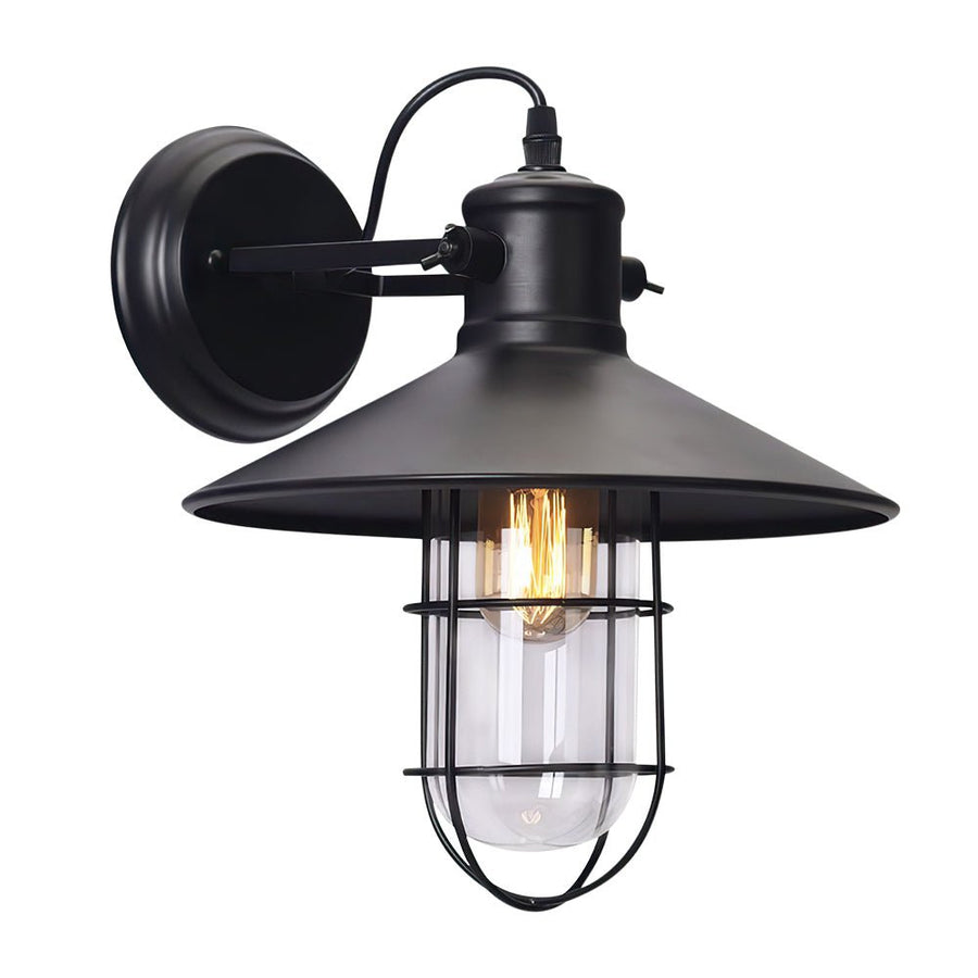 Chandelierias-Industrial 1-Light Black Metal Cage Wall Sconce-Wall Light--