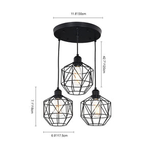 Chandelierias-Industrial 3-Light Cluster Geometric Cage Pendant-Pendant-Black-